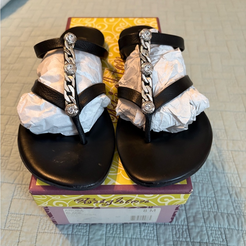 Brighton Black Sandals with Elegant Rhinestones